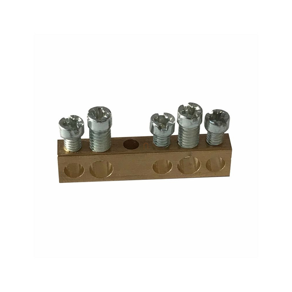 Legrand 134000 PractiboxS csavarral rögzíthető csupasz sárgaréz PE elosztókapocs, 5 kötési pont, 2x16mm2 + 3x10mm2, Icc=6 kA