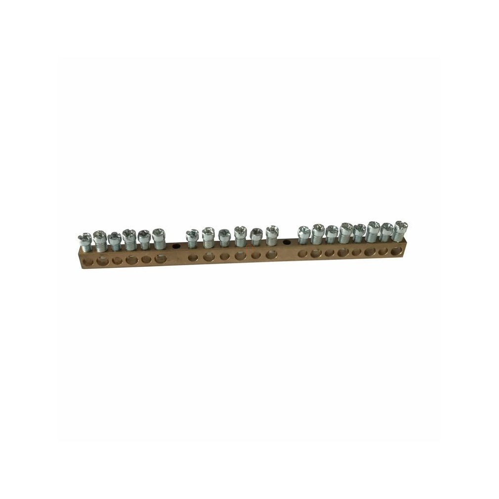 Legrand 134003 PractiboxS csavarral rögzíthető csupasz sárgaréz PE elosztókapocs, 20 kötési pont, 10x16mm2 + 10x10mm2, Icc=6 kA