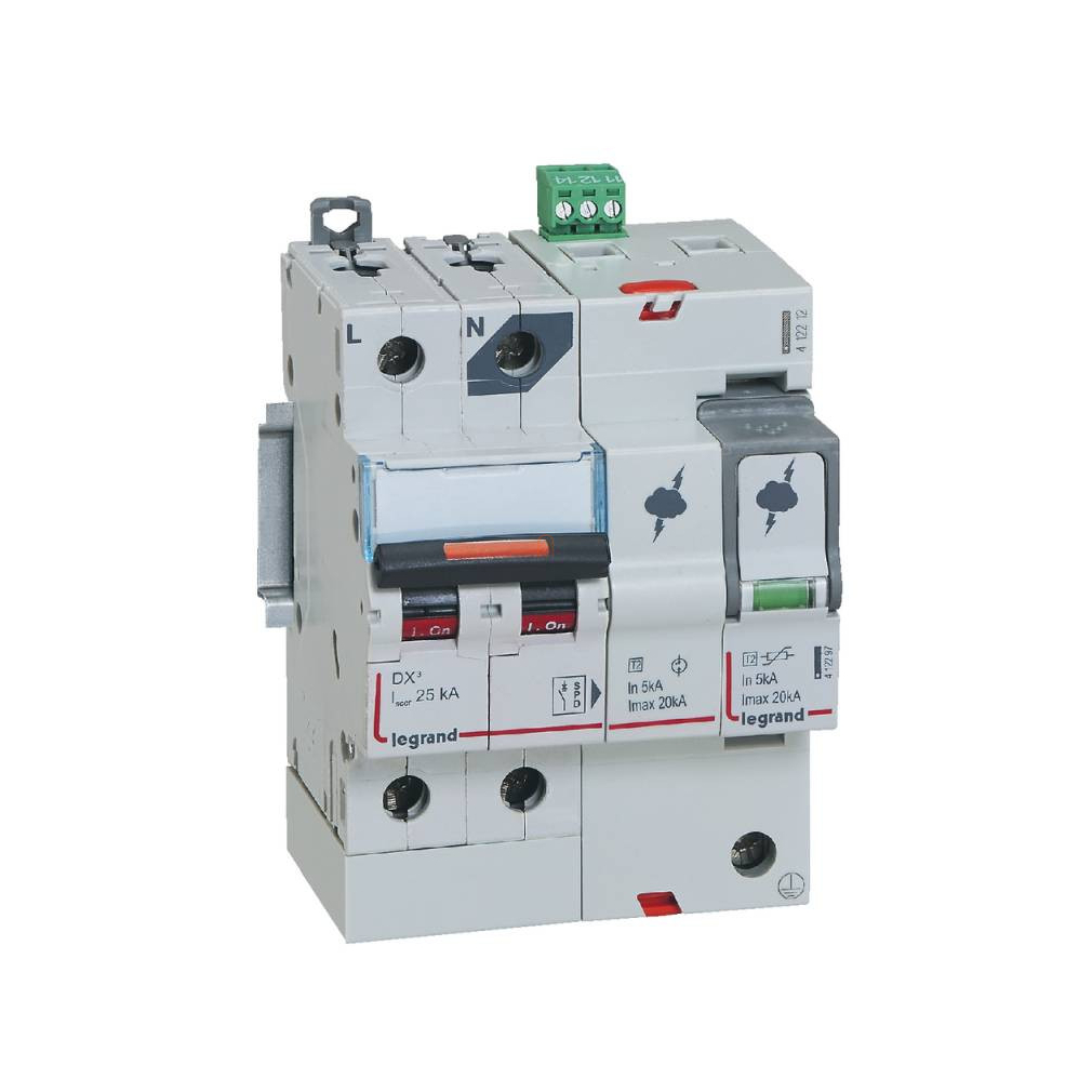 Lexic komp. túlfeszültség-levezető T2, 20 kA, 320V AC, 1P+N jobb nulla+SD 412212 Legrand