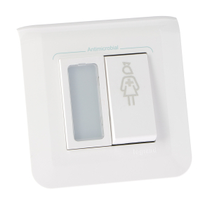   Legrand Program Mosaic nyomógombos nővérhívó/nyugtázó egység piros jelzőfénnyel, rögzítőperemmel és fehér kerettel szállítva, antimikrobiális - 076685L