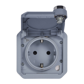   Legrand Plexo 55 kulcsos 2P+F csatlakozóaljzat csapófedéllel, rugós vezetékbekötéssel, szürke - 069574L