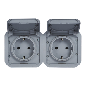   Legrand Plexo 55 2x2P+F elővezetékezett vízszintes csatlakozóaljzat csapófedéllel, szürke - 069576L