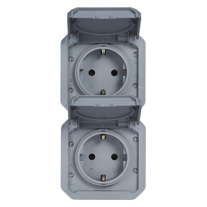   Legrand Plexo 55 2x2P+F elővezetékezett függőleges csatlakozóaljzat csapófedéllel, szürke - 069577L