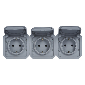   Legrand Plexo 55 3x2P+F elővezetékezett vízszintes csatlakozóaljzat csapófedéllel, szürke - 069578L