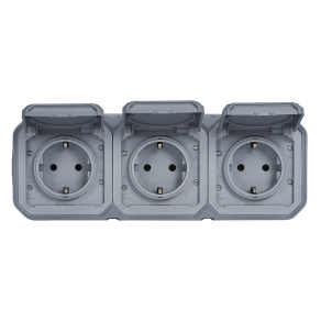   Legrand Plexo 55 falon kívüli 3x2P+F elővezetékezett vízszintes csatlakozóaljzat csapófedéllel, összeszerelt, szürke - 069743L