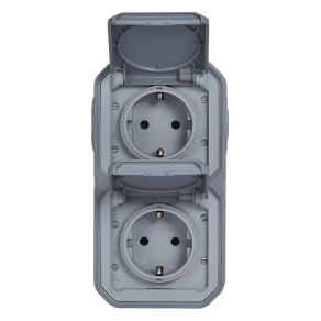   Legrand Plexo 55 falon kívüli 2x2P+F elővezetékezett függőleges csatlakozóaljzat csapófedéllel, összeszerelt, szürke - 069744L