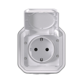   Legrand Plexo 55 falon kívüli 2P+F csatlakozóaljzat csapófedéllel, összeszerelt, csavaros vezetékbekötéssel, fehér - 069771L