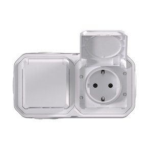   Legrand Plexo 55 falon kívüli 2x2P+F elővezetékezett vízszintes csatlakozóaljzat csapófedéllel, összeszerelt, fehér - 069772L