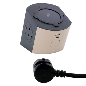   Legrand multifunkciós elosztó 2x2P+F, indukciós töltővel, USB-A + USB-C, 2 m vezetékkel, szürke-barna - 694500