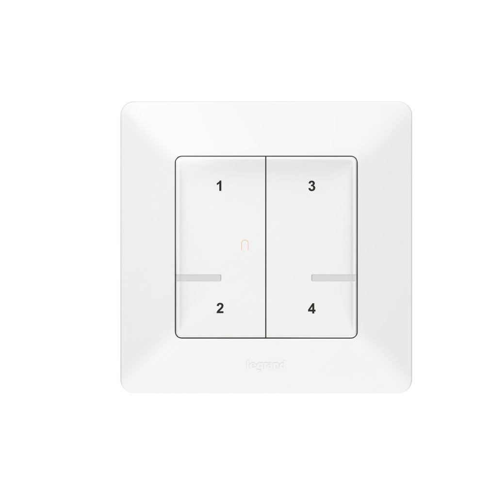 Netatmo 752168 Valena Life with Netatmo okos vezeték nélküli 4-es szcenárió kapcsoló (elemes távvezérlő), falon kívüli, 1-es kerettel, Legrand fehér