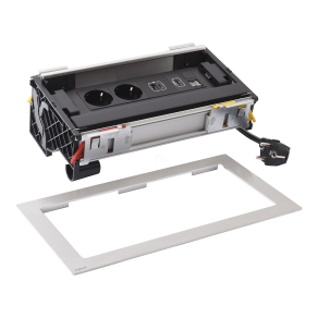   Legrand Incara Flip up bútorba süllyeszthető, 8 modul, 2x2P+F + USB A+C + RJ45 Cat.6 UTP 1 modul + HDMI 1 modul, alumínium - 654855