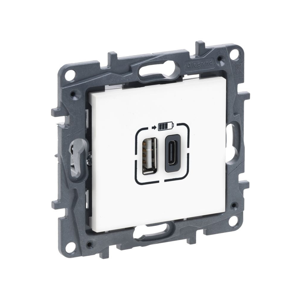 Legrand Niloé Step fehér 2xUSB-A+C töltőaljzat 5V 3A 15W (863140)