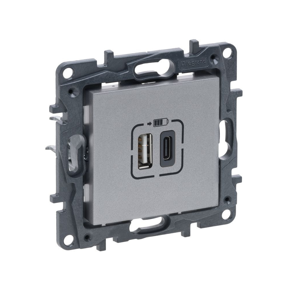Legrand Niloé Step alumínium 2xUSB-A+C töltőaljzat 5V 3A 15W (863340)