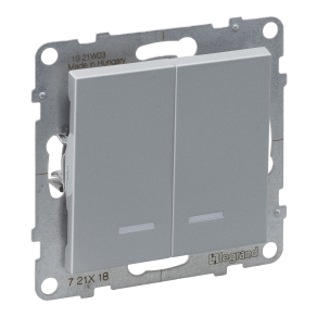   Legrand Suno kettős váltókapcsoló jelzőfénnyel 10AX, alumínium - 721318