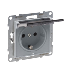   Legrand Suno 2P+F csatlakozóaljzat (rugós), biztonsági zsaluval, csapófedéllel IP21, alumínium - 721327