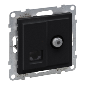   Legrand Suno TV "F" típus + RJ45 Cat.6 UTP aljzat, fekete - 721462
