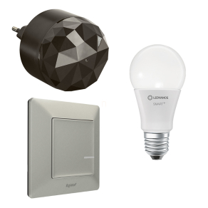   Legrand Smart Lighting okos otthon kezdőkészlet: gateway (Plug-in) +fényforrás + Valena Life-Netatmo kapcsoló/dimmer (ETV), alumínium - 199307
