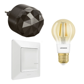   Legrand Smart Lighting okos otthon kezdőkészlet: gateway (Plug-in) +filament fényforrás + Valena Life-Netatmo kapcsoló/dimmer (ETV), fehér - 199308