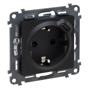   Legrand Valena Life 2P+F + USB-C csatlakozóaljzat, körmös/csavaros rögz, rugós beköt, fekete - 756335