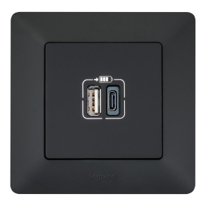   Legrand Valena Life kettős USB-A + USB-C csatlakozóaljzat 3A–15W, fekete - 756306