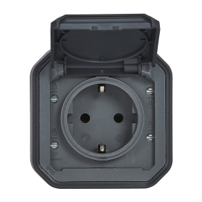   Legrand Plexo 55 falon kívüli 2P+F csatlakozóaljzat csapófedéllel, összeszerelt, rugós vezetékbekötéssel, antracit - 069799L