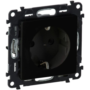   Legrand Valena Life 2P+F csatlakozóaljzat mechanizmus burkolattal, biztonsági zsaluval, rugós vezetékbekötéssel, fekete - 756320