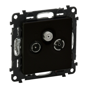   Legrand Valena Life TV-Rádió-SAT aljzat mechanizmus burkolattal, átmenő, 14 dB, fekete - 756365