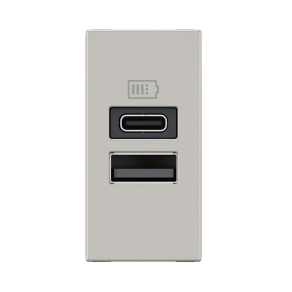   Legrand Program Mosaic kettős USB-A és USB-C töltőaljzat-3 A-15 W, 1 modul, alumínium - 077671L