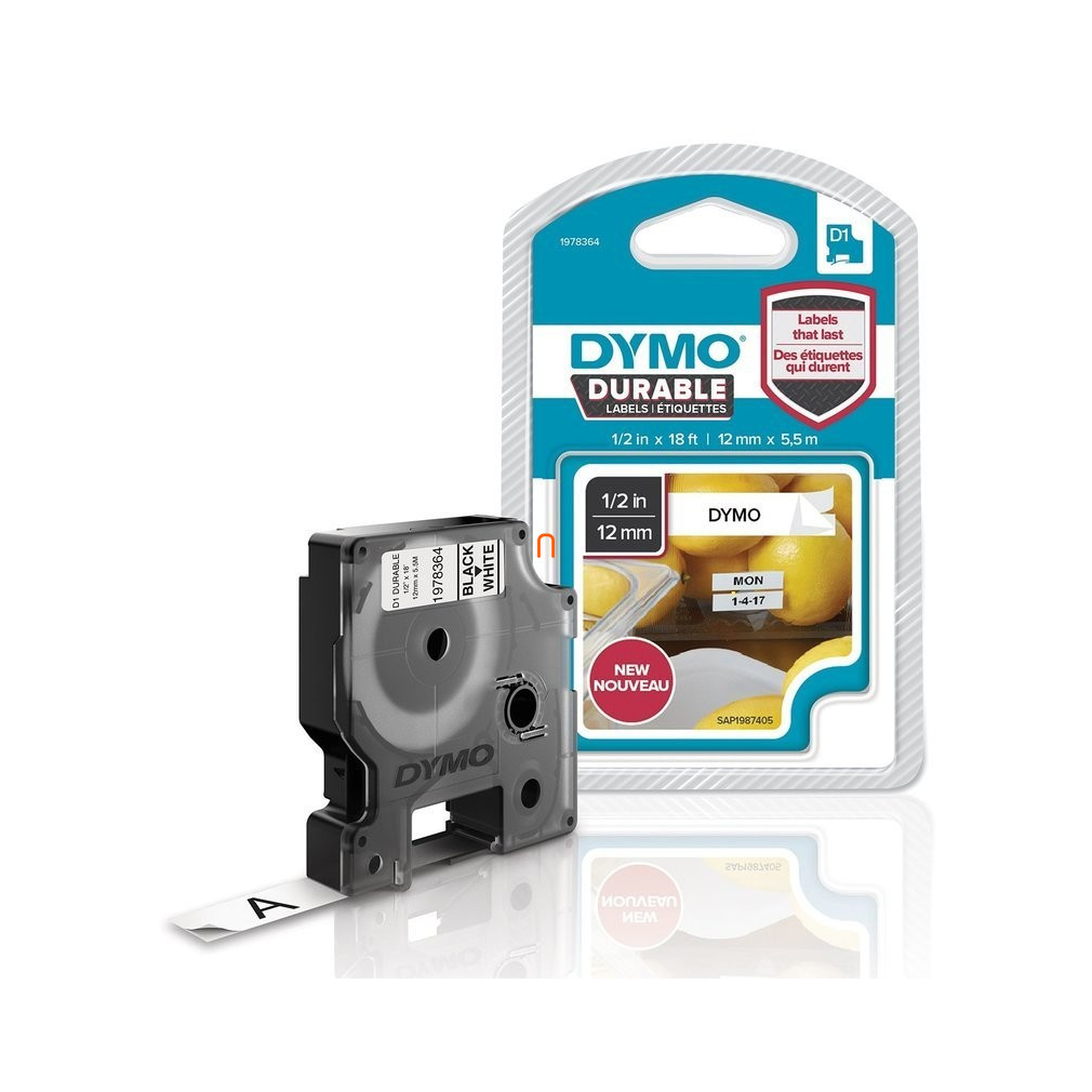 DYMO tartós D1 szalag (12 mm x 5,5 M), fekete fehéren 1978364