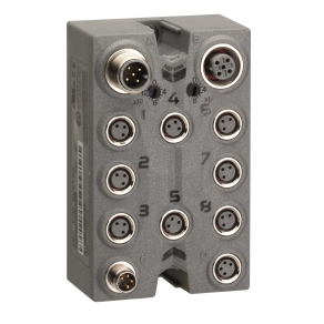 Schneider Electric Modicon TM7 - TM7NCOM08B -IP67 I/O modul, 8 konfigurálható digitális bemenet / kimenet (tranzisztor, source), 8xM8, CANopen