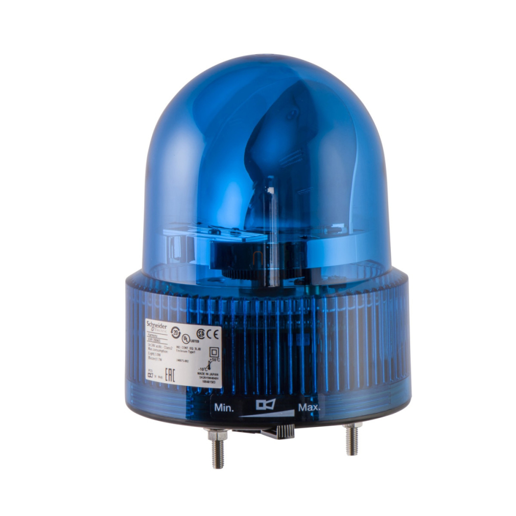 Forgótükrös jelzőfény, 120mm, IP23, kék, 24VAC/DC, berregővel XVR12B06S Schneider
