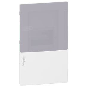   Schneider Electric Resi9 Mini Pragma - MIP22104T - Kiselosztó, tejüveg hatású átlátszó ajtó, süllyesztett, 1x4 modul, PEN sín, komplett, fehér