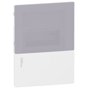   Schneider Electric Resi9 Mini Pragma - MIP22106T - Kiselosztó, tejüveg hatású átlátszó ajtó, süllyesztett, 1x6 modul, PEN sín, komplett, fehér