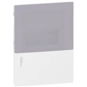 Schneider Electric Resi9 Mini Pragma - MIP22106T - Kiselosztó, tejüveg hatású átlátszó ajtó, süllyesztett, 1x6 modul, PEN sín, komplett, fehér