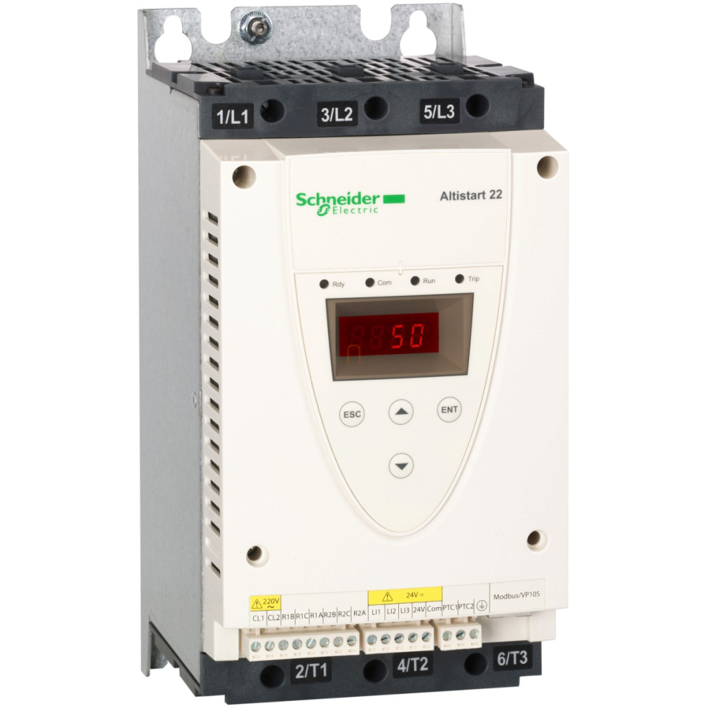 Altistart 22 lágyindító, 47A, 3f, 230…440VAC, 230VAC vezérlőfeszültség, Modbus RTU ATS22D47Q Schneider