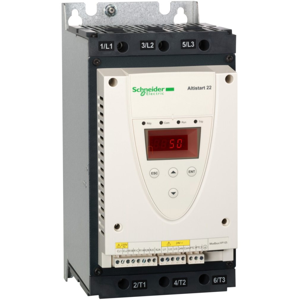 Altistart 22 lágyindító, 62A, 3f, 208…600VAC, 110VAC vezérlőfeszültség, Modbus RTU ATS22D62S6U Schneider