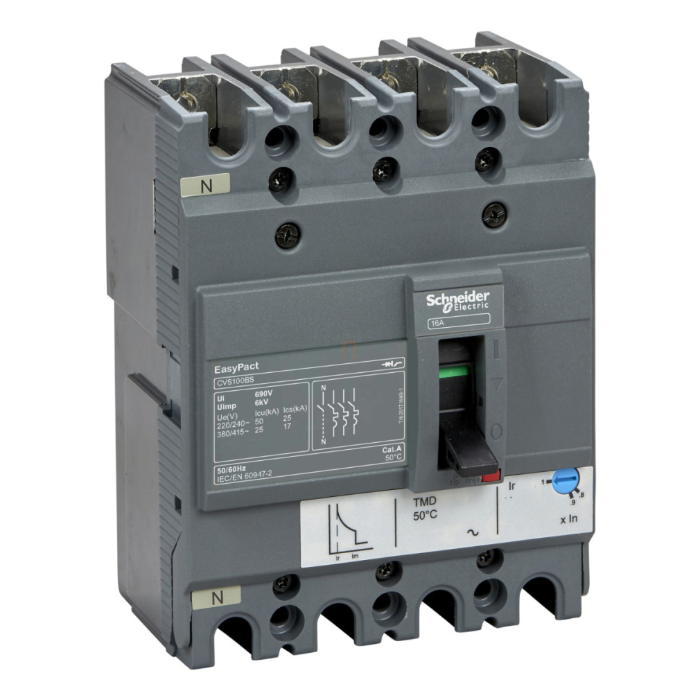 EasyPact CVS100BS 4P 25kA komplett megszakító TM80D 4P3D kioldóval LV510957 Schneider