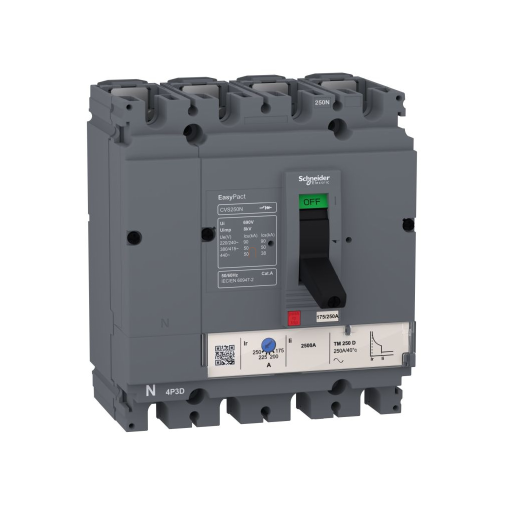EasyPact CVS160N 50kA komplett megszakító 4P3D TM100D kioldóval LV516466 Schneider