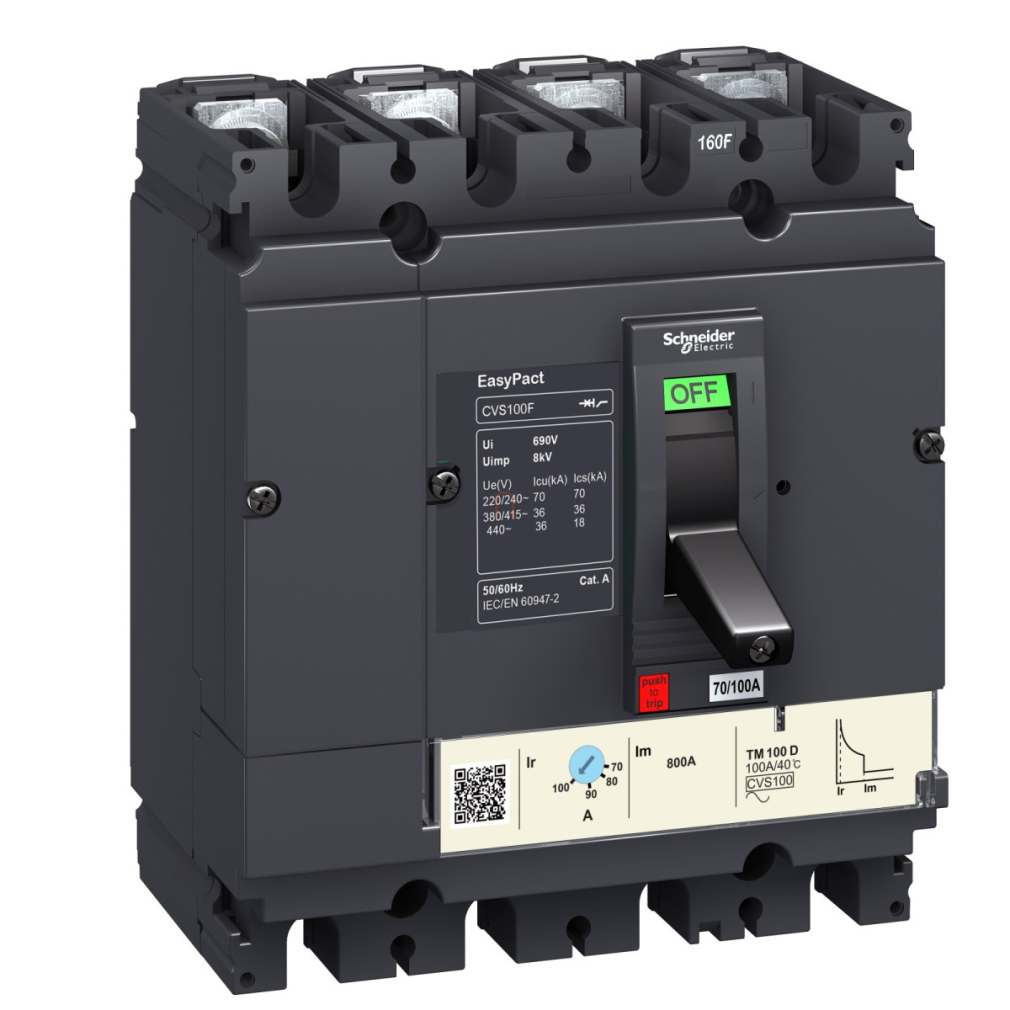 EasyPact CVS250B 4P 25kA komplett megszakító TM200D 4P3D kioldóval LV525312 Schneider