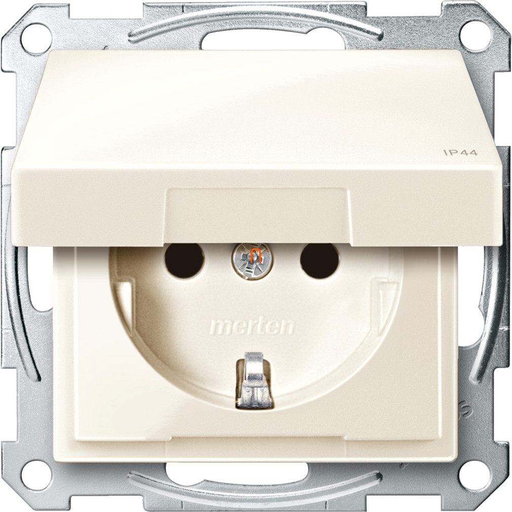 Merten System M SCHUKO IP44-es csatlakozóaljzat csapófedéllel, csavaros, gyerekvédelemmel, krém MTN2414-0344 Schneider