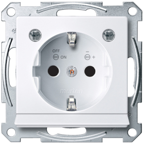   Schneider System M Merten 2P+F csatlakozóaljzat (GYV) biztonsági zsalus, LED világítással, rugós, 16A, aktív fehér, antibakteriális MTN2304-0325