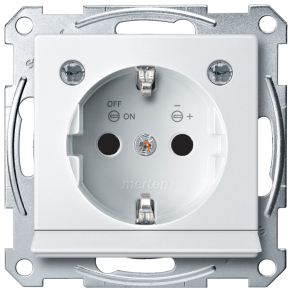   Schneider Merten System M 2P+F csatlakozóaljzat (GYV) biztonsági zsalus, LED világítással, rugós bekötés, 16A, polárfehér MTN2304-0319