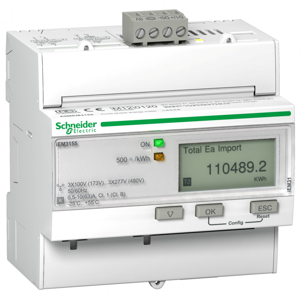 Schneider fogyasztás mérő direkt 3F 63A digitális, MID hitelesített, DIN sínre, MODBUS (A9MEM3155)