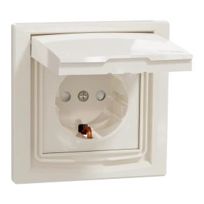 Schneider Electric Asfora - EPH3100323 - 2P+F csatlakozóaljzat, biztonsági zsaluval, csapfedeles - IP44, kerettel, bézs