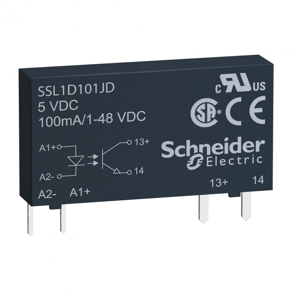 Schneider SSL sorkapocs szilárdtestrelé, 1f, egyenfesz kapcs, 1NO, 1…48VDC, 100mA, 24VDC SSL1D101BD