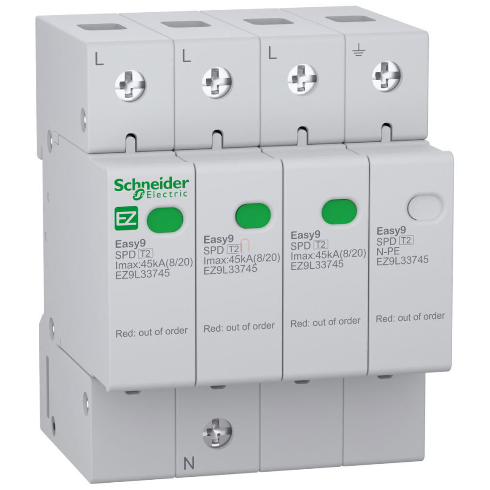 Schneider Easy9 Pro túlfeszültség-korlátozó, T2, 45kA, 3P+N (EZ9L33745)