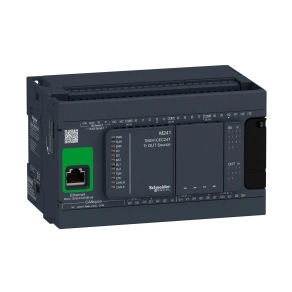 Schneider Electric Modicon M241 - TM241CEC24T - gépvezérlő PLC, 24 I/O, tranz. (source) kimenet, RS232/RS485, RS485, Ethernet Modbus TCP/IP, CANopen, 24VDC