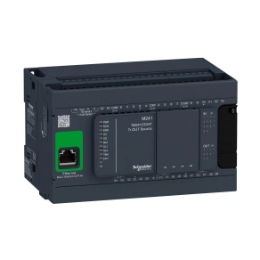 Schneider Electric Modicon M241 - TM241CE24T -gépvezérlő PLC, 24 I/O, tranzisztor (source) kimenet, RS232/RS485, RS485, Ethernet Modbus TCP/IP, 24 VDC