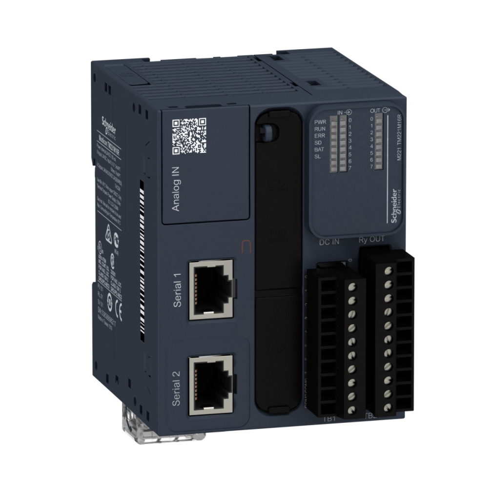TM221M16R Modicon M221 gépvezérlő PLC, 16 I/O, relé kimenet, RS232/RS485, RS485, 24 VDC, könyv formátum Schneider