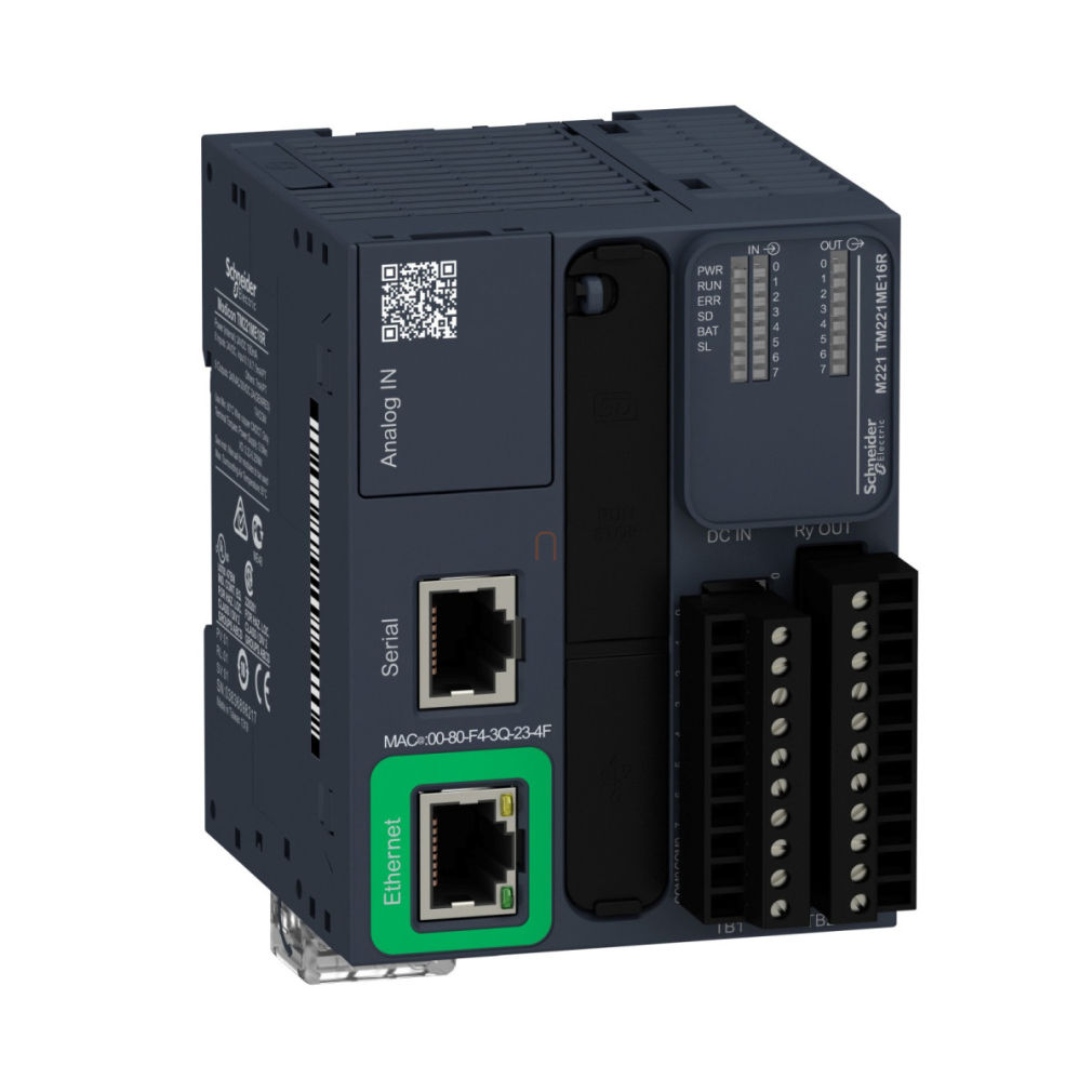 TM221ME16R Modicon M221 gépvezérlő PLC, 16 I/O, relé kimenet, RS232/RS485, Ethernet Modbus TCP/IP, 24 VDC, könyv formátum Schneider